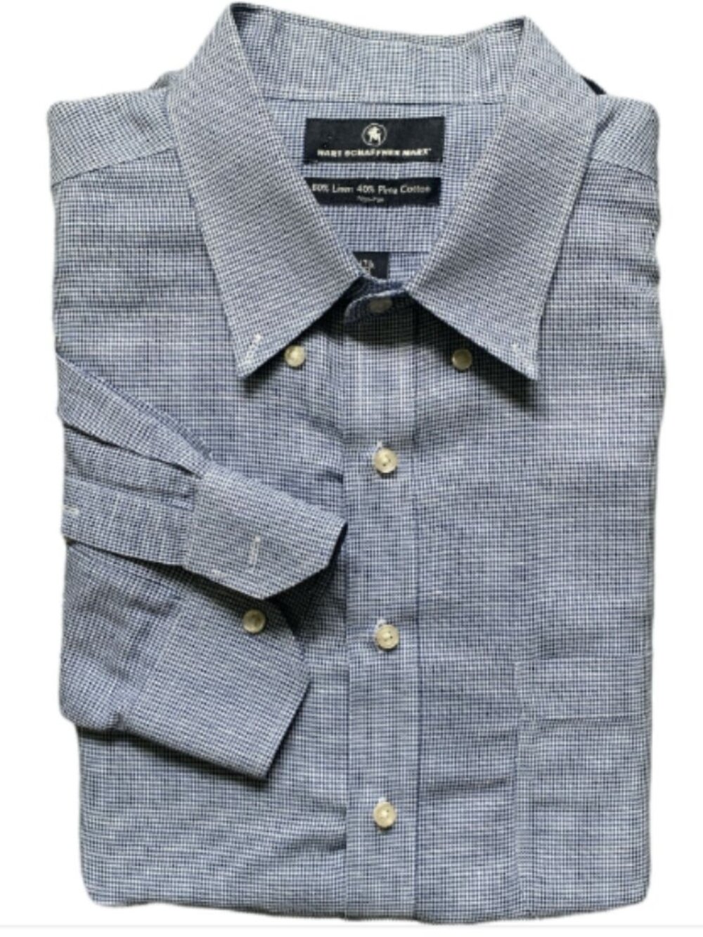 Hart Schaffner Marx Button Down Non Iron Linen Blend Shirt Mens 17 1/2 35‎ #51C
